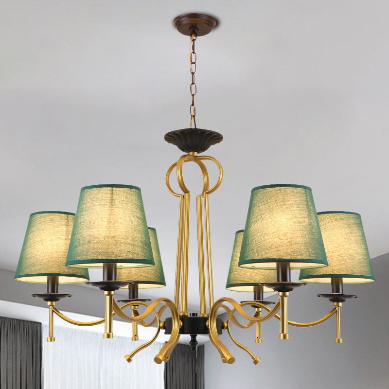 Green noir / lin 6/8 lumières du lustre rétros Shade conique à la fin du plafond avec un bras en métal courbé