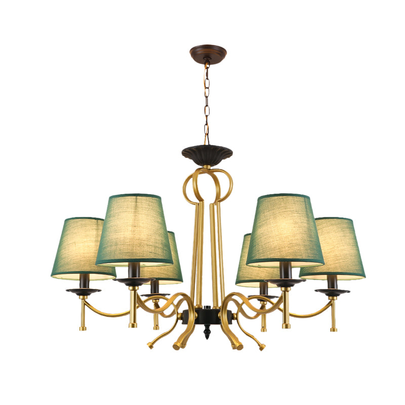 Green noir / lin 6/8 lumières du lustre rétros Shade conique à la fin du plafond avec un bras en métal courbé