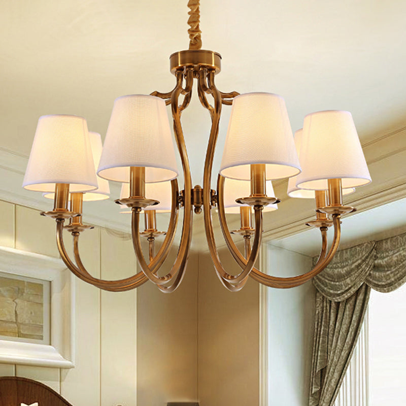 6/8 têtes en métal pendentif lustre traditionnel en laiton rabotant le bras d'amitié éclairage de chambre avec ombre en tissu conique