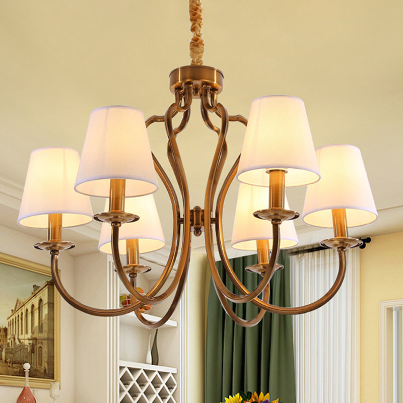 6/8 têtes en métal pendentif lustre traditionnel en laiton rabotant le bras d'amitié éclairage de chambre avec ombre en tissu conique