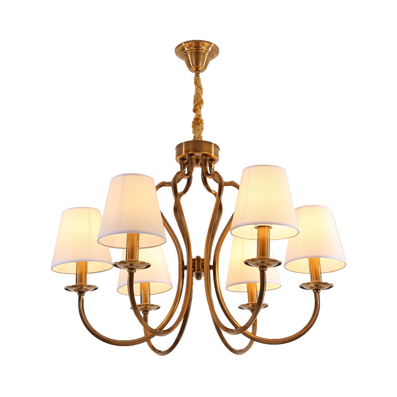 6/8 têtes en métal pendentif lustre traditionnel en laiton rabotant le bras d'amitié éclairage de chambre avec ombre en tissu conique