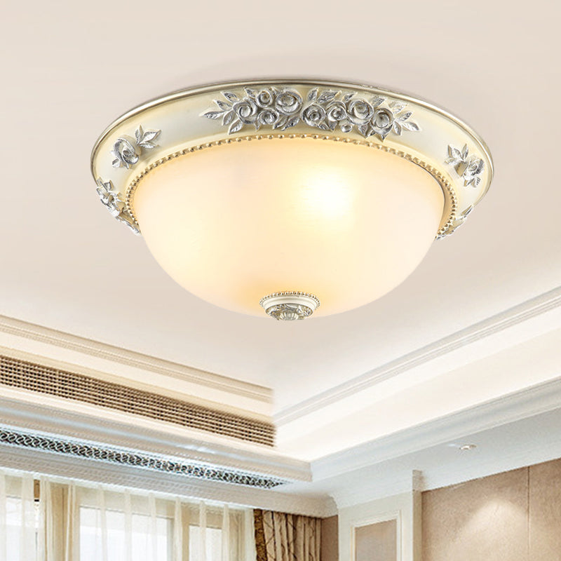 2/3 Lights Flush Mount Light Traditional Style Dome Shaped White Glass Close to Ceiling Lamp, 12"/15"/19" Width