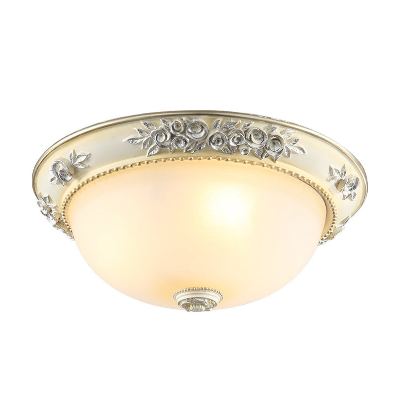 2/3 Lights Flush Mount Light Traditional Style Dome Shaped White Glass Close to Ceiling Lamp, 12"/15"/19" Width