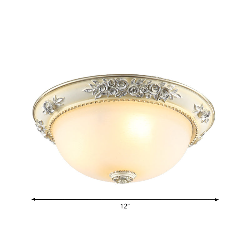 2/3 Lights Flush Mount Light Traditional Style Dome Shaped White Glass Close to Ceiling Lamp, 12"/15"/19" Width