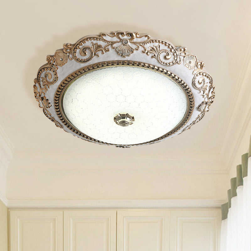 White LED Lighting Fixture Vintage Cream Glass Dome Design Flush Mount Lamp, 16"/18"/21.5" Wide