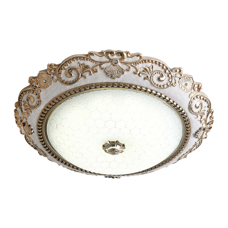 White LED Lighting Fixture Vintage Cream Glass Dome Design Flush Mount Lamp, 16"/18"/21.5" Wide