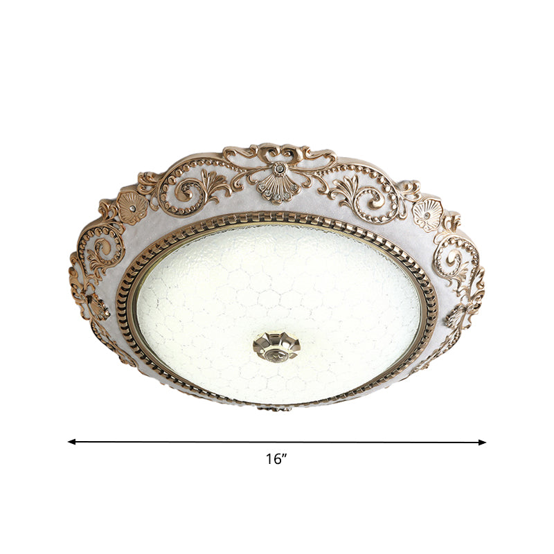 White LED Lighting Fixture Vintage Cream Glass Dome Design Flush Mount Lamp, 16"/18"/21.5" Wide