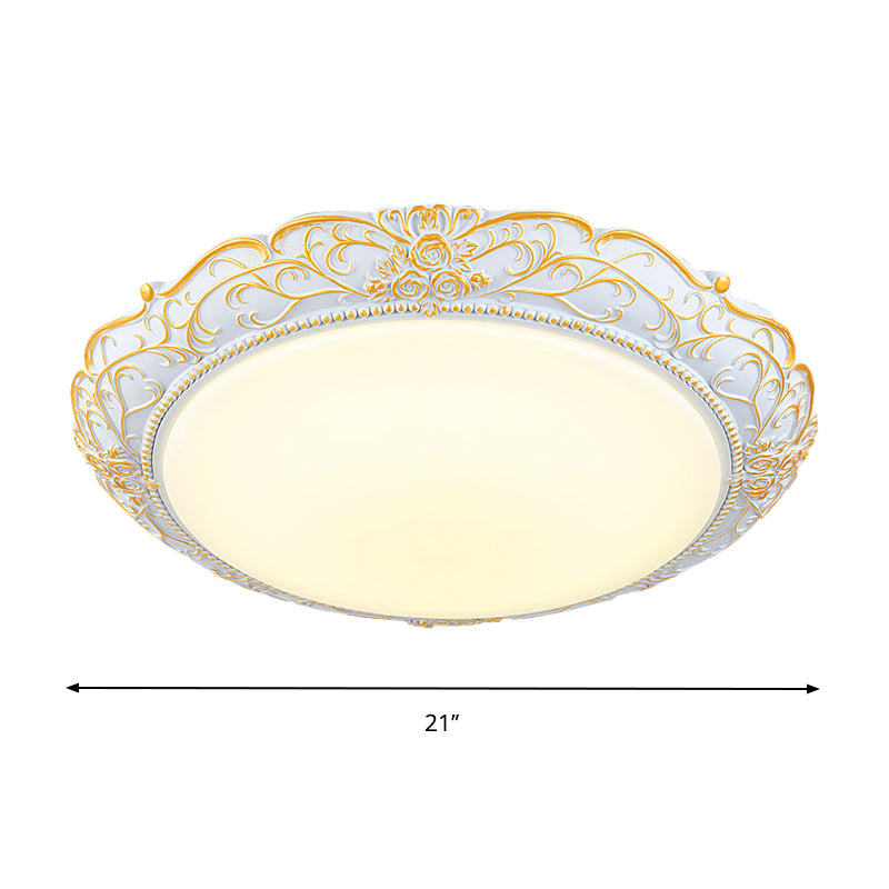 18,5"/21" B abgerundetes cremefarbenes Glas, traditionelle LED-Unterputzleuchte für Schlafzimmer in der Nähe der Decke in Weißgold