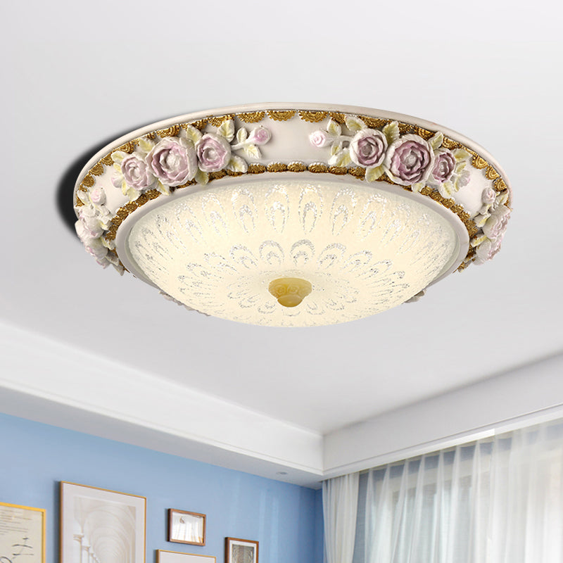 Traditionelle kuppelförmige Deckenleuchte LED milchig Glas Flush Mount Beleuchtung in Weiß mit Blossom Accent, 12 "/16" /19.5 " W