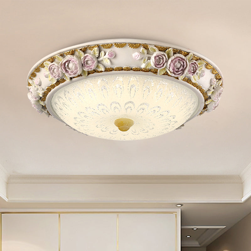 Traditionelle kuppelförmige Deckenleuchte LED milchig Glas Flush Mount Beleuchtung in Weiß mit Blossom Accent, 12 "/16" /19.5 " W
