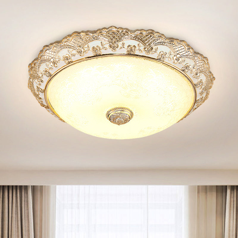 Gold LED Deckenleuchte Traditionelle Creme Glas Domed Design Flush Light for Bedroom, 12 "/16" /19.5 " Breite