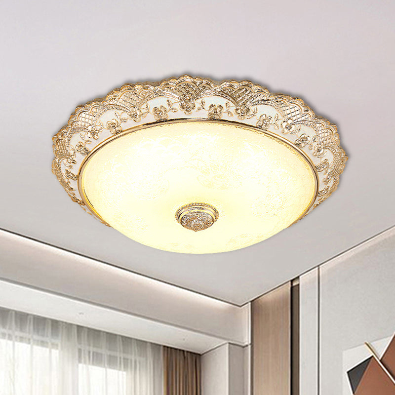 Gold LED Deckenleuchte Traditionelle Creme Glas Domed Design Flush Light for Bedroom, 12 "/16" /19.5 " Breite
