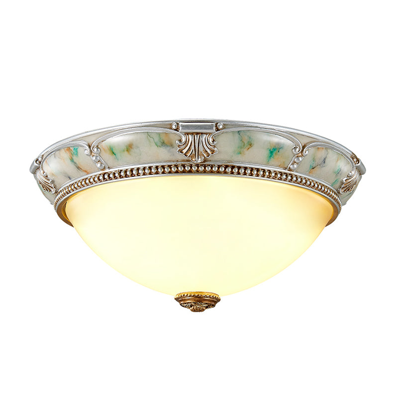 11"/15"/19" W 1-Head Ivory Glass Flushmount Traditional Style Silver Dome Shaped Corridor Close to Ceiling Lighting
