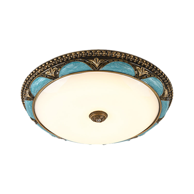 Lámpara de techo con diseño floral azul, accesorio de montaje empotrado LED de cristal crema de estilo antiguo para dormitorio, 13 "/ 16"/19,5 "de ancho