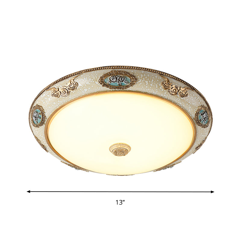 13"/16"/19.5" W Dome Opal Glass Flush Mount Retro Style LED Bedroom Light Fixture Ceiling in Gold, Warm/White Light