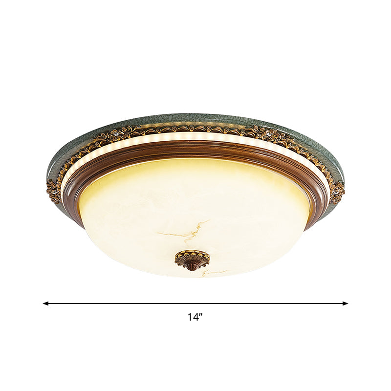 Lampe LED encastrable en forme de dôme de style vintage en verre opalin proche du plafonnier en marron, largeur 35,6 cm/40,6 cm/50,8 cm