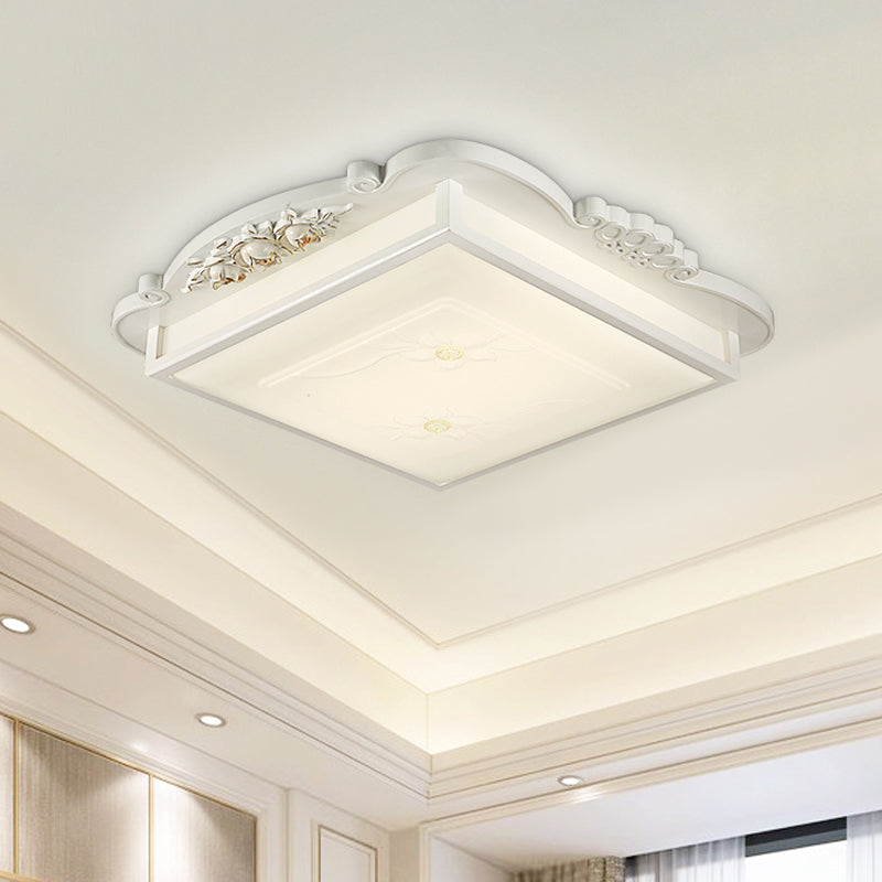 Quadratische LED-Beleuchtungskörper, Vintage-Unterputzleuchte aus weißem Opalglas für das Wohnzimmer