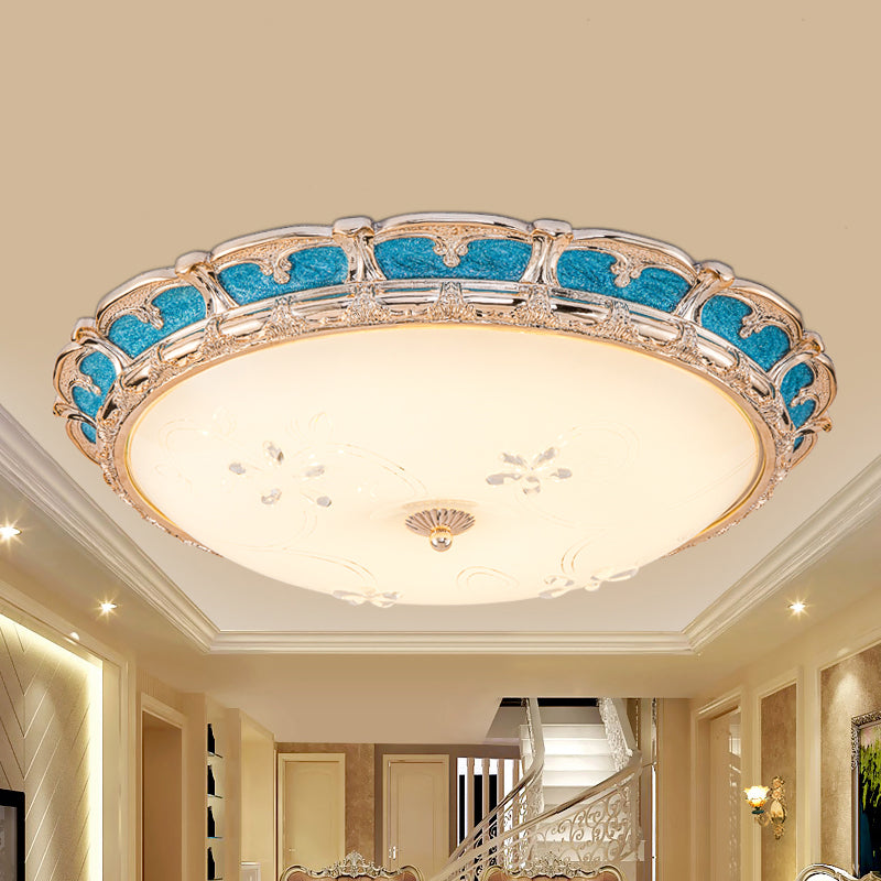 Opal Glass Domed Flush Light Fixture Countryside 13"/16"/19.5" W LED Bedroom Flush Mounted Lamp in Blue, Warm/White Light
