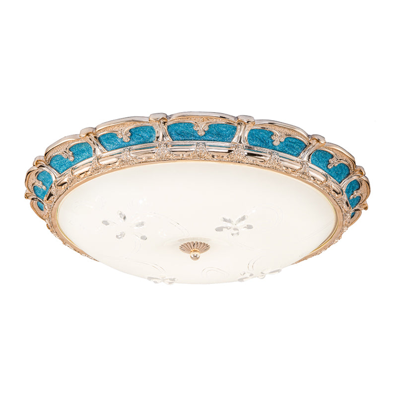 Opal Glass Domed Flush Light Fixture Countryside 13"/16"/19.5" W LED Bedroom Flush Mounted Lamp in Blue, Warm/White Light