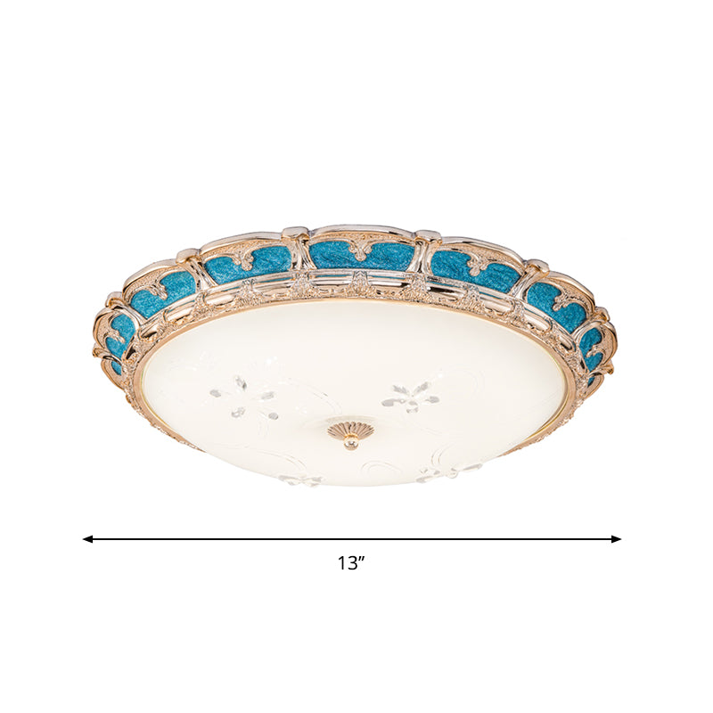 Opal Glass Domed Flush Light Fixture Countryside 13"/16"/19.5" W LED Bedroom Flush Mounted Lamp in Blue, Warm/White Light