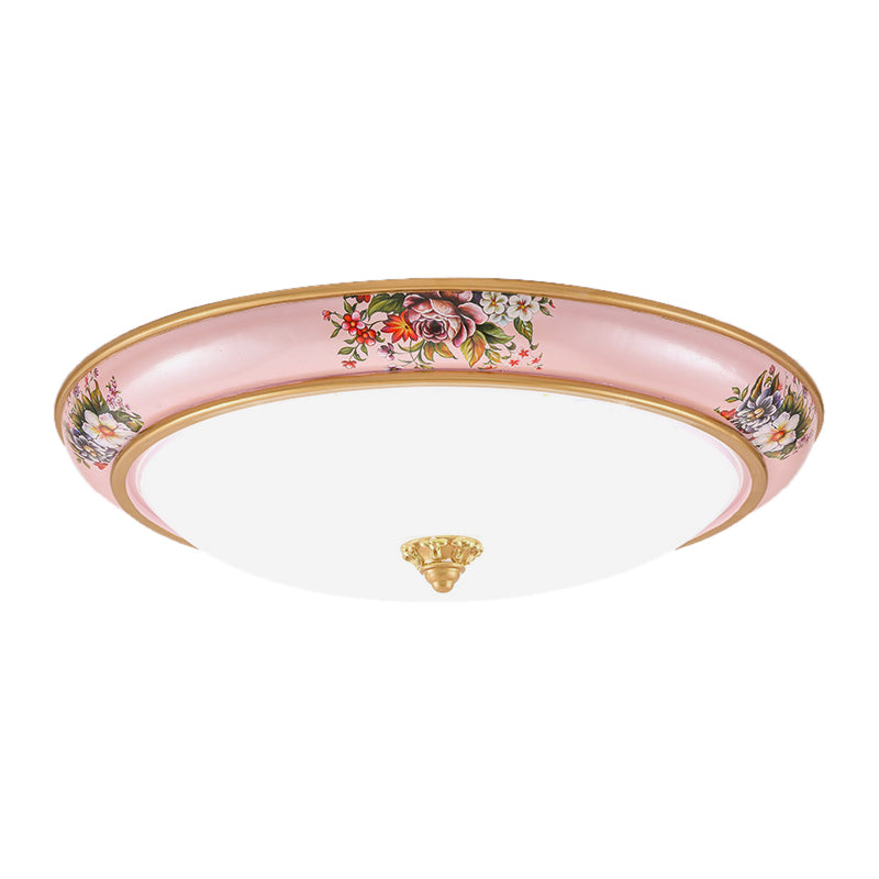 Rosafarbene LED-Unterputzleuchte im Bauernhausstil mit weißem Glasschalenschirm, Unterputzbeleuchtung in warmem/weißem Licht für Schlafzimmer, 13"/16"/19,5" B