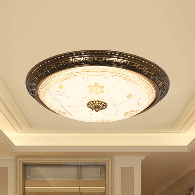 12.5"/15"/19" Wide LED Ceiling Flush Antiqued Bowl Shade Veined Glass Flush Mount Lamp Fixture in Gold, Warm/White Light