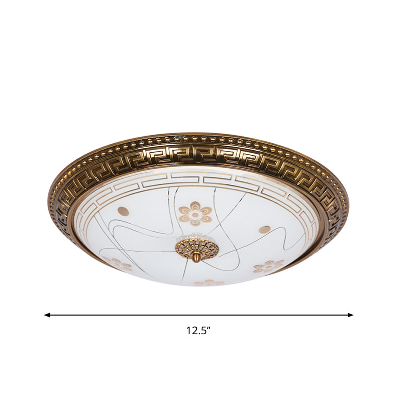 12.5"/15"/19" Wide LED Ceiling Flush Antiqued Bowl Shade Veined Glass Flush Mount Lamp Fixture in Gold, Warm/White Light