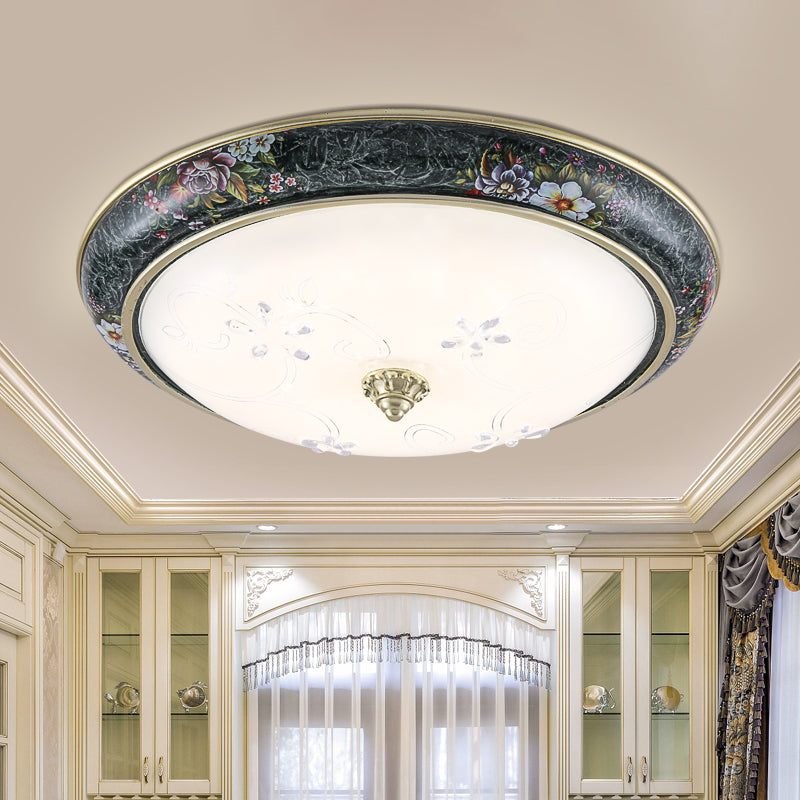 13"/16"/19.5" W LED Flushmount with Bowl Shade Veined Glass Traditional Bedroom Flush Mount in Black and Gold, Warm/White Light