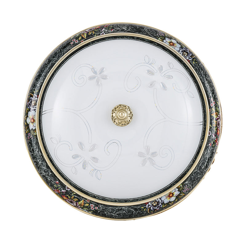 13"/16"/19.5" W LED Flushmount with Bowl Shade Veined Glass Traditional Bedroom Flush Mount in Black and Gold, Warm/White Light