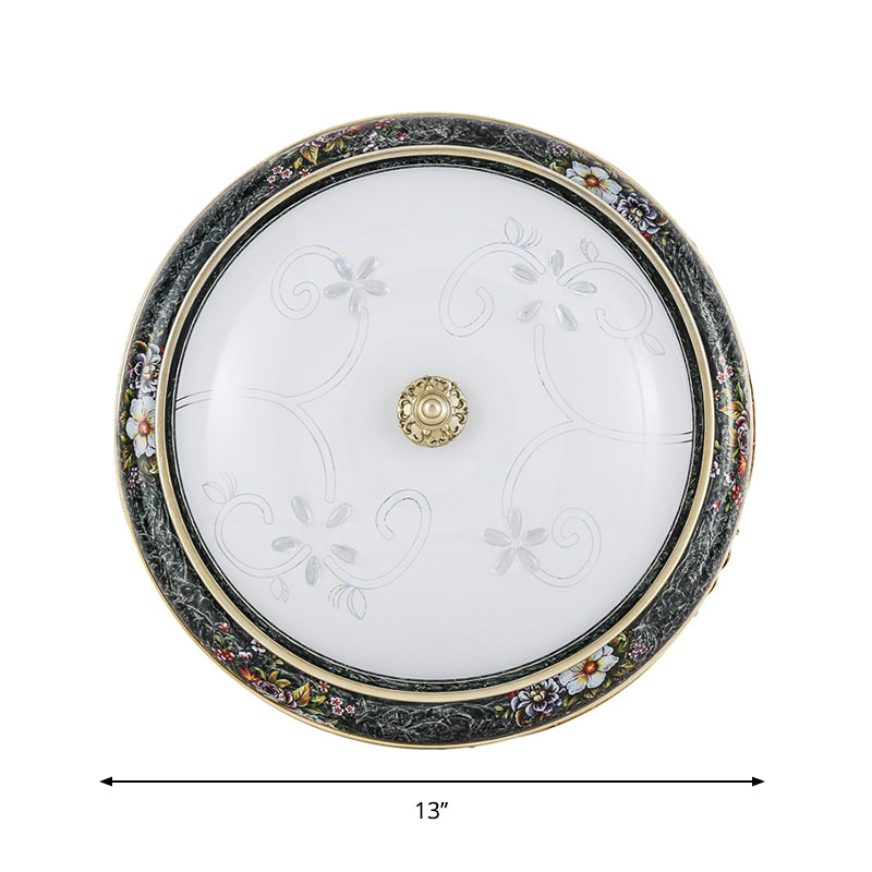 13"/16"/19.5" W LED Flushmount with Bowl Shade Veined Glass Traditional Bedroom Flush Mount in Black and Gold, Warm/White Light