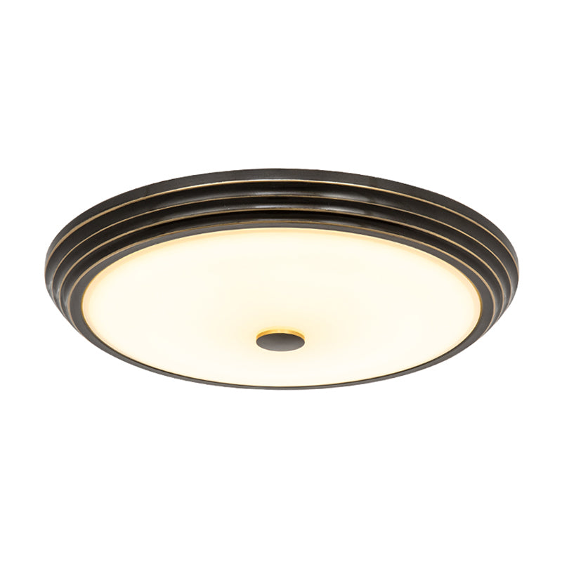 Illuminazione da soffitto a LED in vetro opale circolare in stile country, colore nero, larghezza 14"/15"/19"