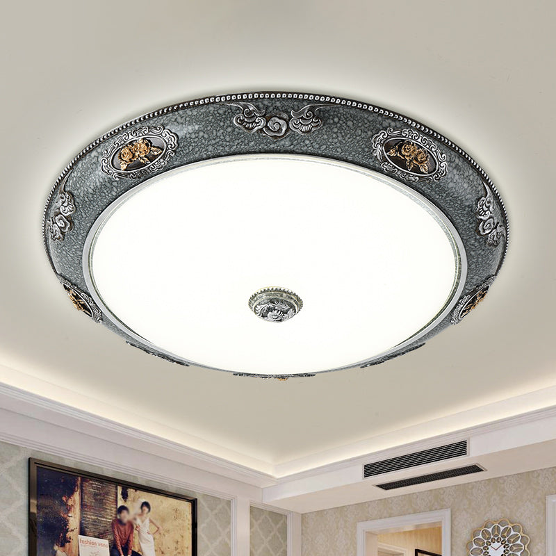 Abat-jour en forme de dôme pour chambre à coucher, luminaire traditionnel en verre givré, 13/16/19,5 pouces de large, LED gris, plafond encastré dans une lumière chaude/blanche