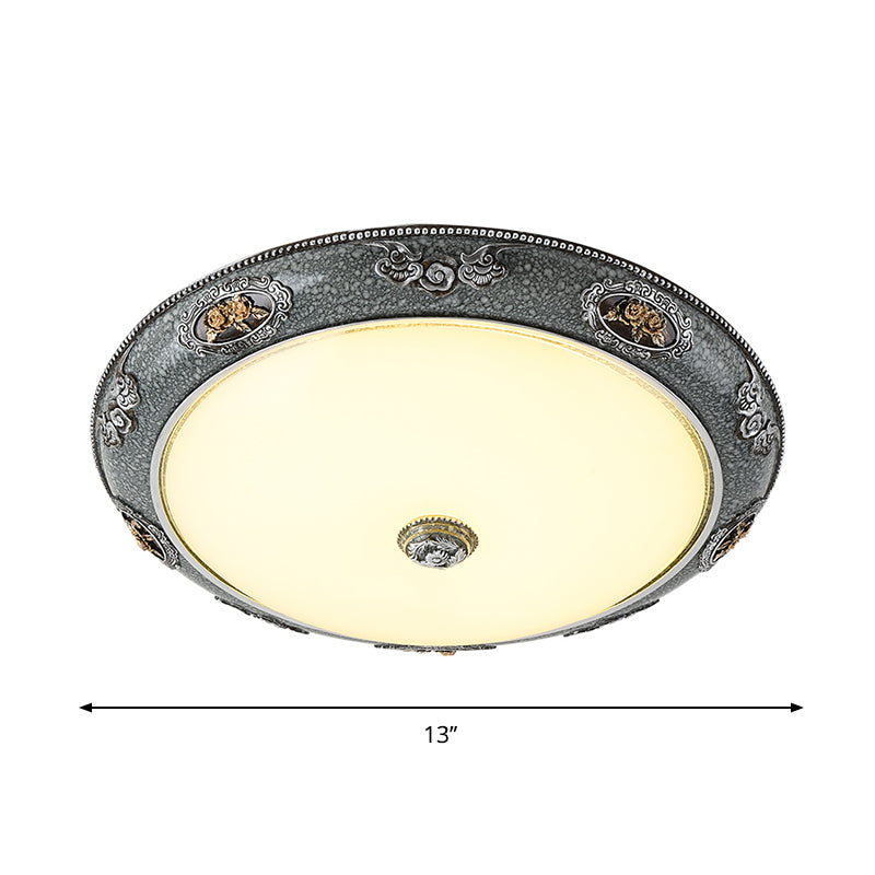 Abat-jour en forme de dôme pour chambre à coucher, luminaire traditionnel en verre givré, 13/16/19,5 pouces de large, LED gris, plafond encastré dans une lumière chaude/blanche