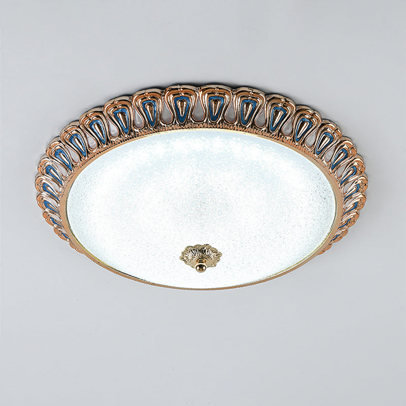 Gold LED Flush Mounted Light Farmhouse Cream Glass Dome Shade Flush Lamp in Warm/White Light for Bedroom, 14"/16"/19.5" Wide