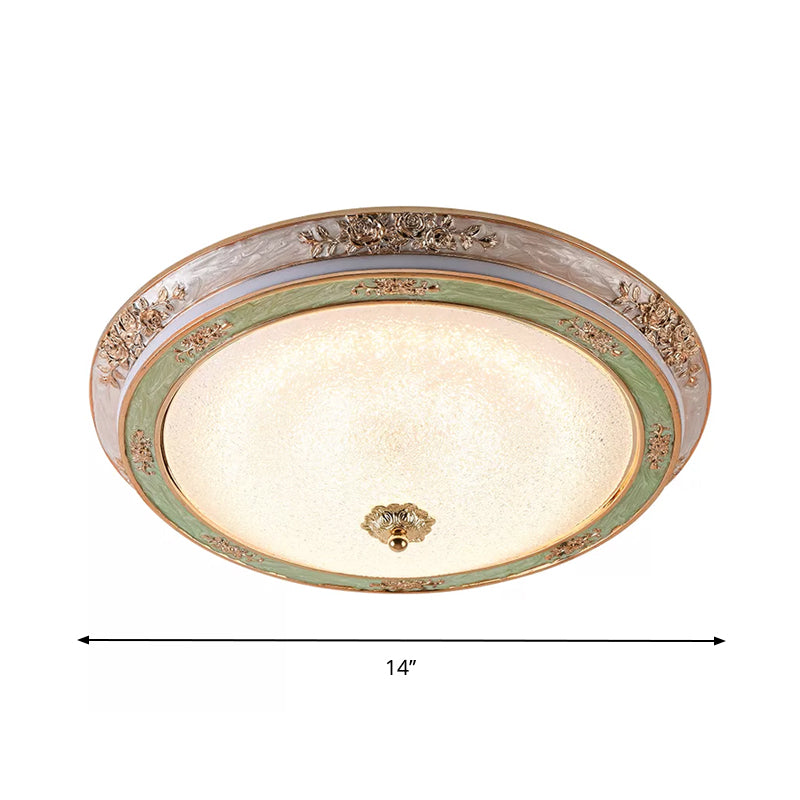 Seeded Glass Green Flush Lamp Fixture Domed LED Traditional Flush Mount Lighting in Warm/White Light, 14"/16"/19.5" W