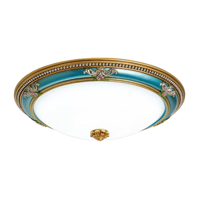 LED Flush Ceiling Lighting with Dome Shade White Glass Farmhouse Bedroom Flush Mount in Blue, 15"/18"/20.5" Width