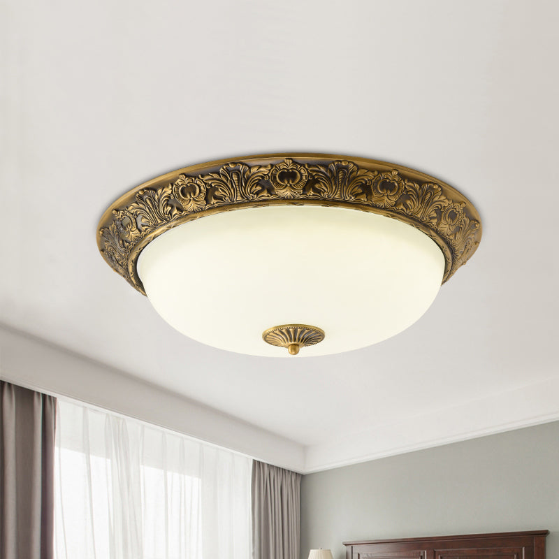 Brass Bowl Forma Flushmount Lampada Tradizionale Bianco Frosted Glass 12 "/16" /19.5 " Wide LED Bedroom Flush Light