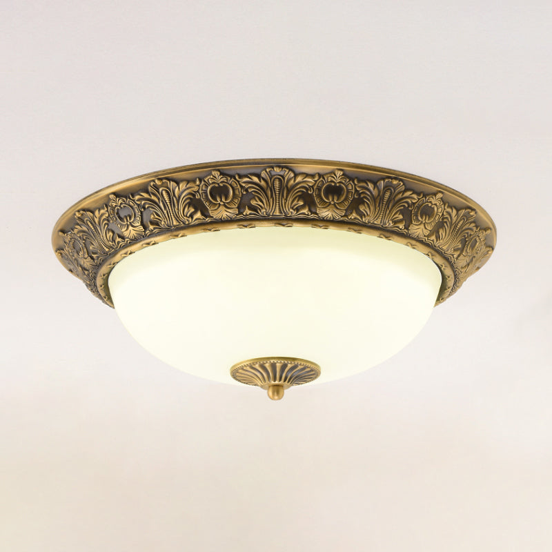 Brass Bowl Forma Flushmount Lampada Tradizionale Bianco Frosted Glass 12 "/16" /19.5 " Wide LED Bedroom Flush Light