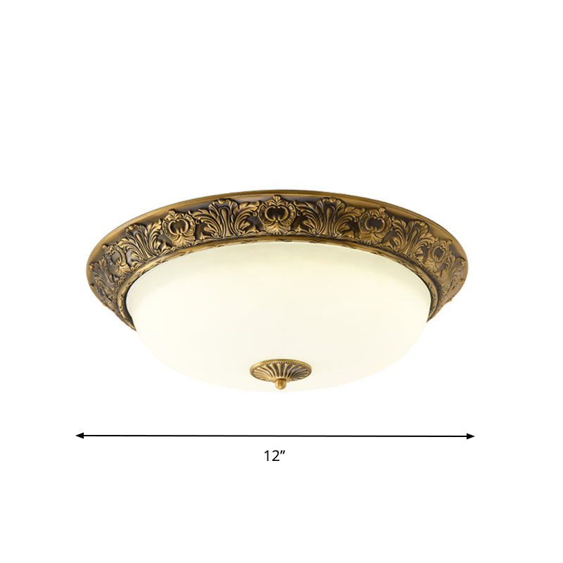 Brass Bowl Forma Flushmount Lampada Tradizionale Bianco Frosted Glass 12 "/16" /19.5 " Wide LED Bedroom Flush Light