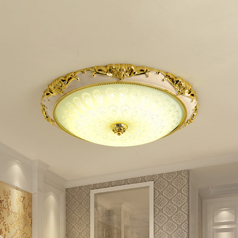 Lampada da soffitto a LED in vetro opale con cupola anticata da 12"/16"/23,5" in oro per camera da letto