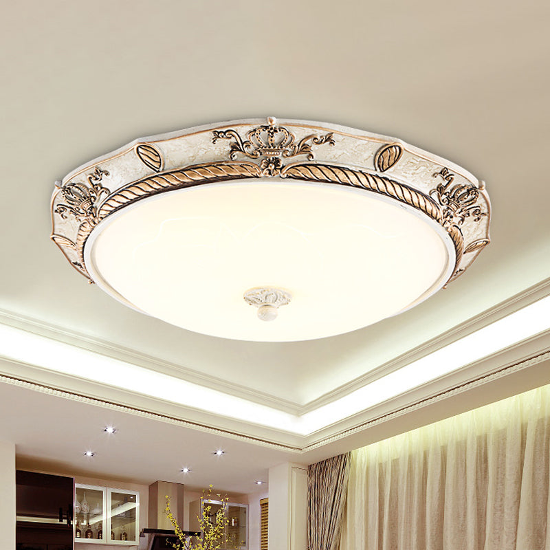 16"/19.5 W Milky Glass White-Gold Flush Light Dome Shaped LED Vintage Ceiling Mount Light Fixture for Dining Room, White/Warm Light