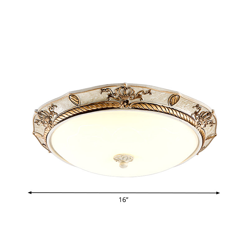 16 " / 19.5 W Milky Glass White-Gold Flush Light Dome Shaped LED Vintage Ceiling Mount Light Fixture for Dining Room, White / Warm Light