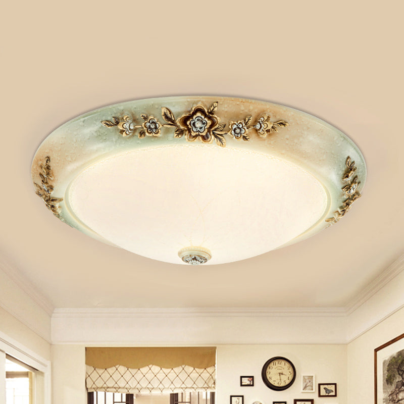 13"/16"/19.5" W Dome Milky Glass Flush Mount Traditional Style LED Corridor Ceiling Light Fixture in White-Brown, Warm/White Light