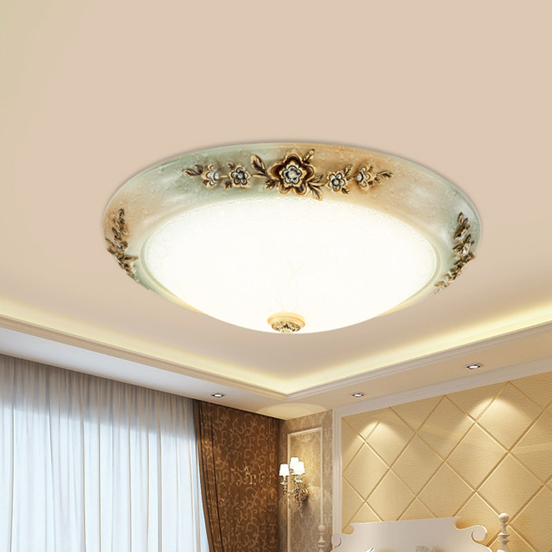 13"/16"/19.5" W Dome Milky Glass Flush Mount Traditional Style LED Corridor Ceiling Light Fixture in White-Brown, Warm/White Light