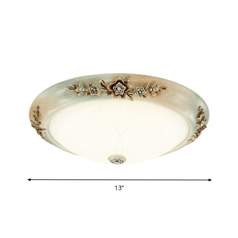 13"/16"/19.5" W Dome Milky Glass Flush Mount Traditional Style LED Corridor Ceiling Light Fixture in White-Brown, Warm/White Light