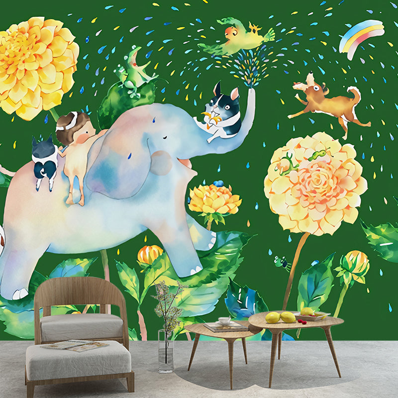 Autocollant Mural de douche d'éléphant de dessin animé, décoration murale de chambre d'enfants de couleur Pastel, taille en option