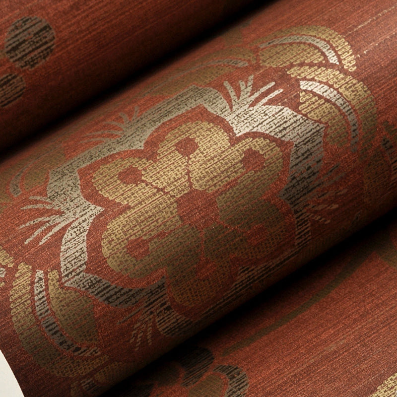 Gold Sunflower Wallpaper Roll Non-Pasted Rustic Living Room Wall Decor on Dark Red