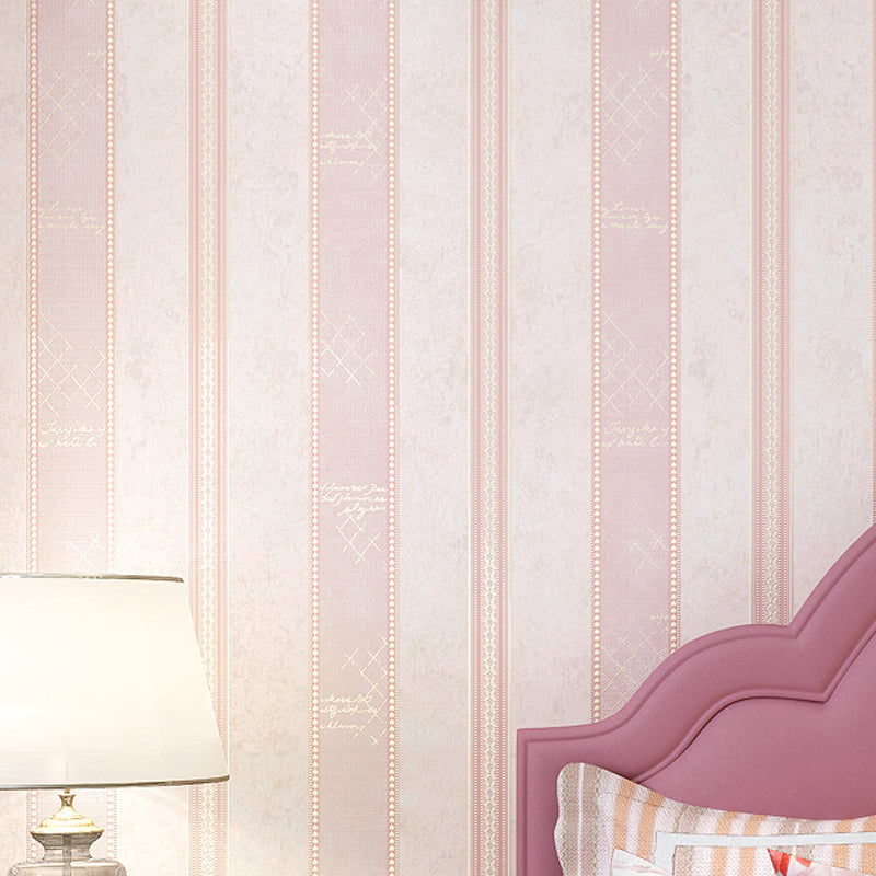 Pink Stripes Wallpaper Roll Water Resistant Wall Covering for Bedroom, Non-Pasted
