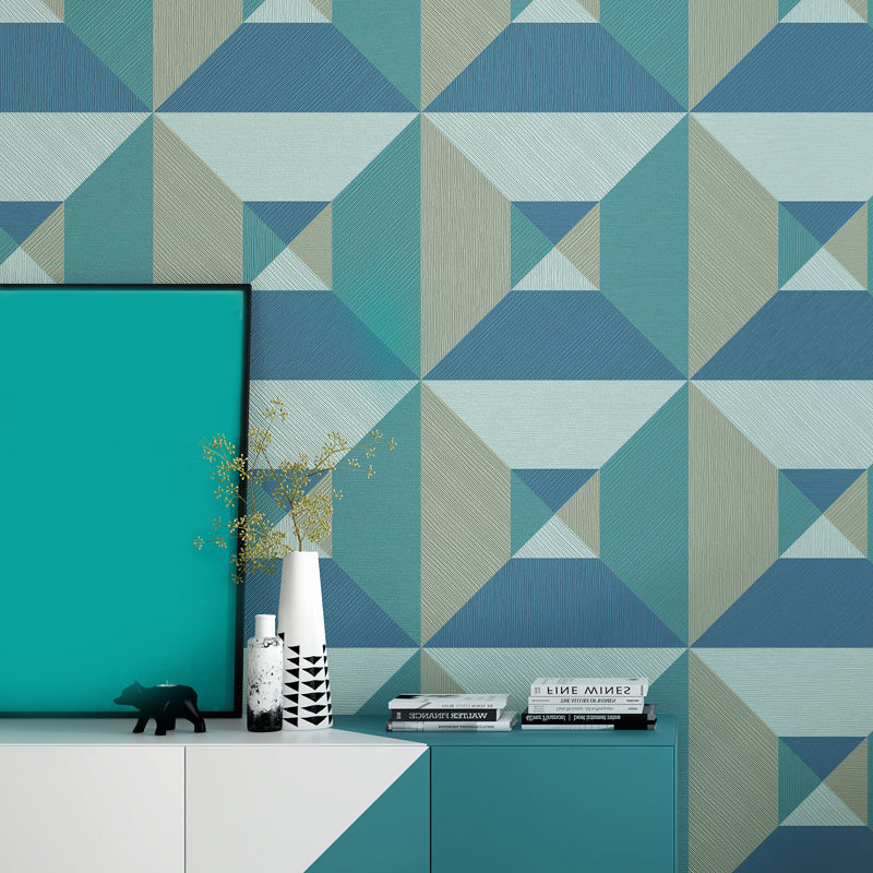 Rhombus Geometric Wallpaper Contemporary Textured Wall Art in Dark Color for Living Room