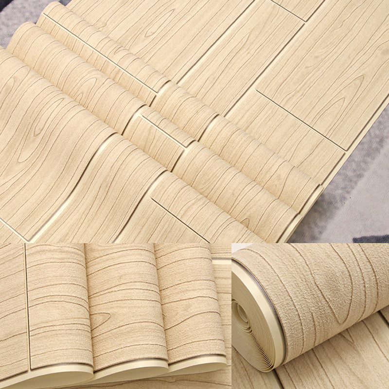 Flock Waterproof Wallpaper Rustic Wood Grain Wall Covering for Home Decoration, Unpasted